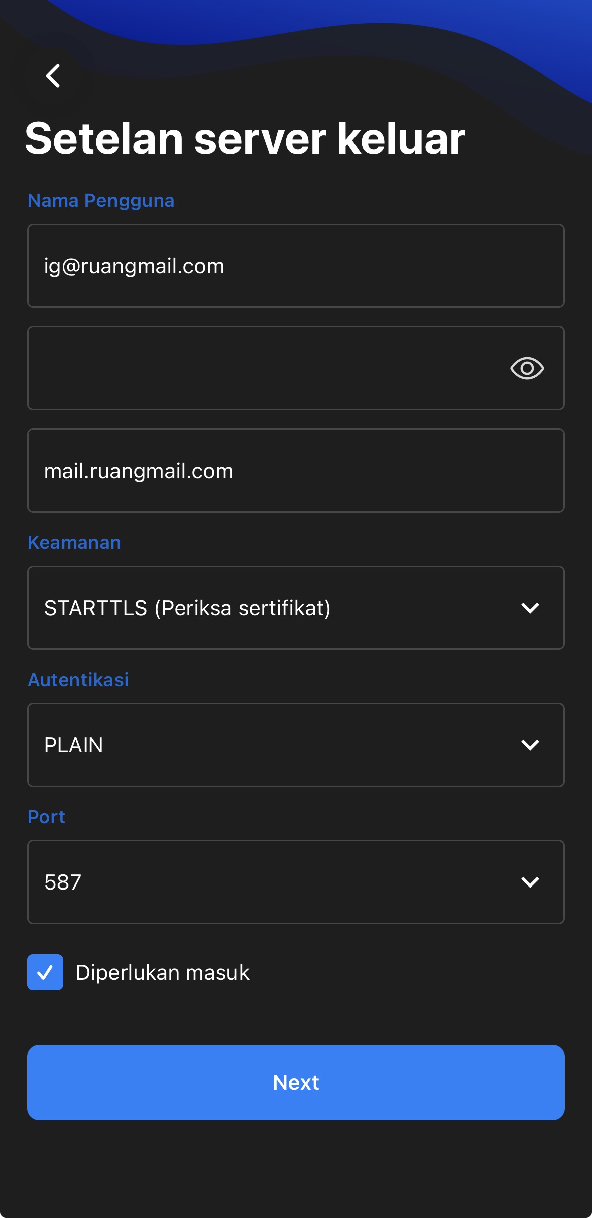 Langkah 05 - Isi Kata Sandi Server Email Masuk