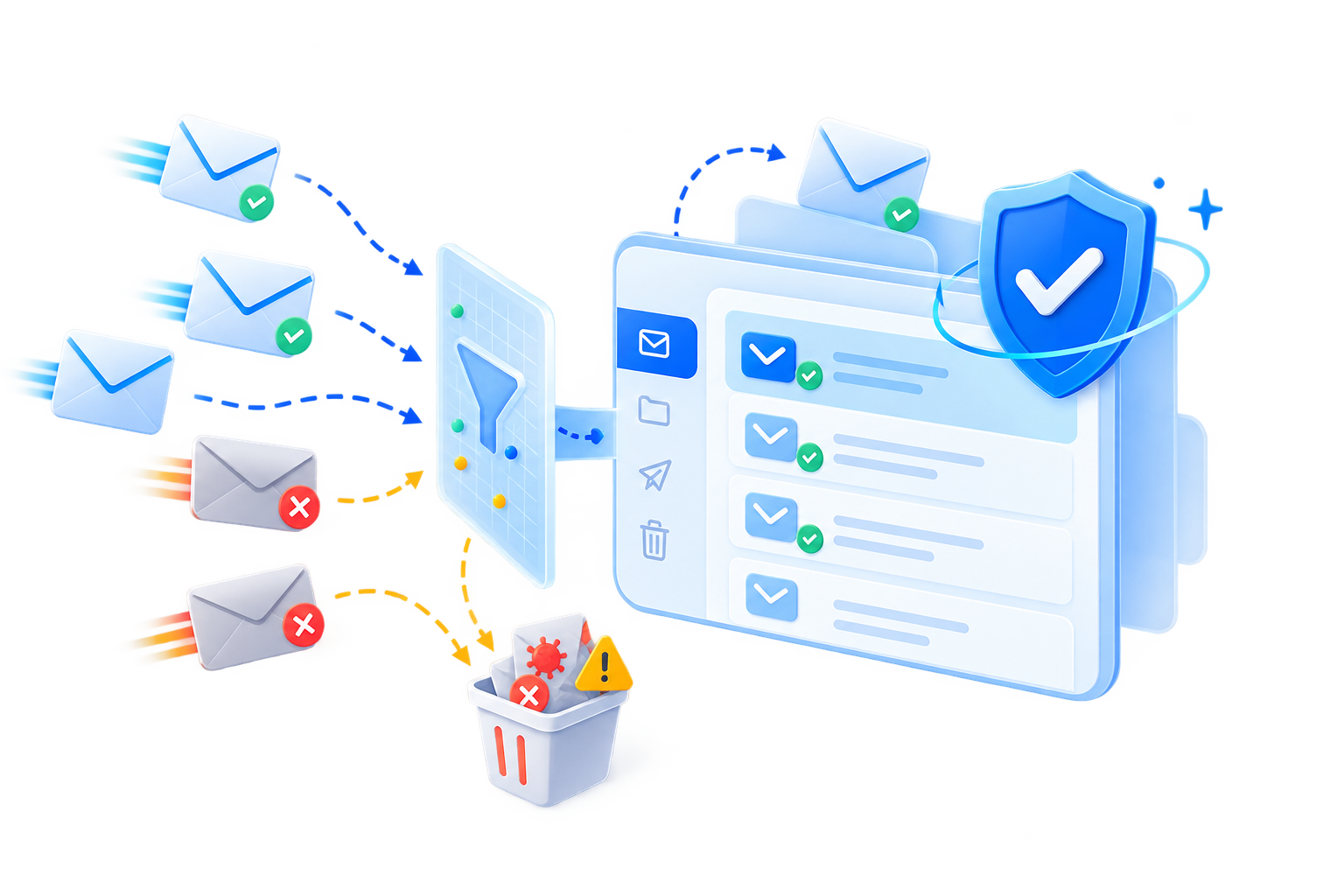 Alur MXFilter menyaring email masuk sebelum diteruskan ke inbox domain